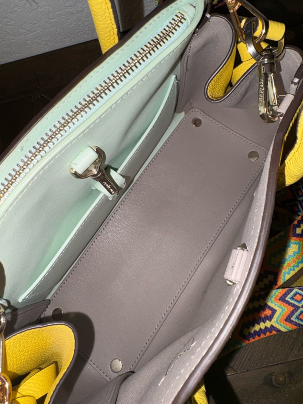 Kate Spade Yellow Pebbled Leather Satchel Crossbody w/ Guitar Strap - Picture 10 of 10